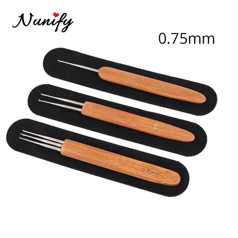 Nunify New Double Side Crochet Needle Hooks For Dreadlock Crochet Hook For Hair Braiding Bamboo Handle One Double Triple Head