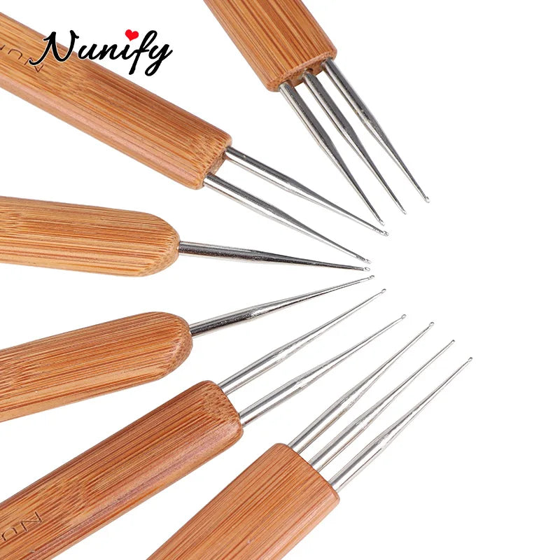 Nunify New Double Side Crochet Needle Hooks For Dreadlock Crochet Hook For Hair Braiding Bamboo Handle One Double Triple Head