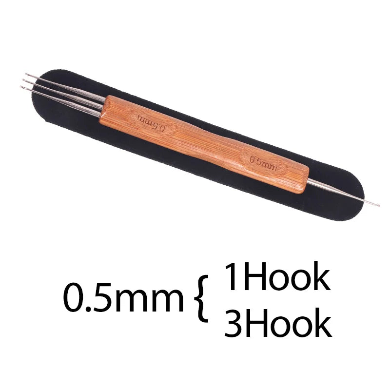 Nunify New Double Side Crochet Needle Hooks For Dreadlock Crochet Hook For Hair Braiding Bamboo Handle One Double Triple Head
