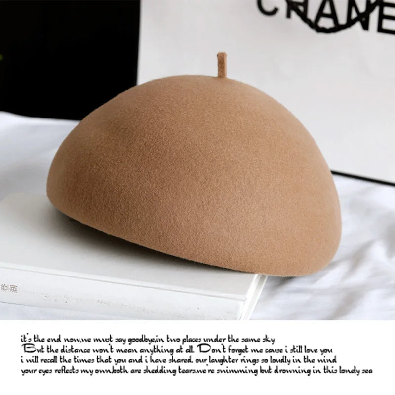 100% Wool Felt Winter Beret Solid Warmer Women Beanies Cap Classical French Style Beret Femme Beanies Cap Ladies Fascinator Hat