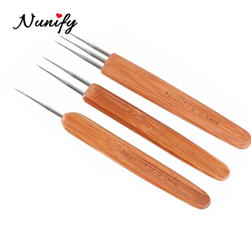 Nunify New Double Side Crochet Needle Hooks For Dreadlock Crochet Hook For Hair Braiding Bamboo Handle One Double Triple Head