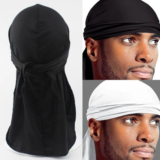 Spandex Silky Durag - Men's Headwear Bandanna Turban Black/White
