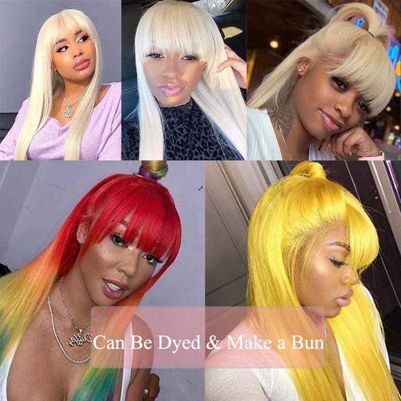 Blonde Human Hair Wig with Bangs 613# Full Machine Straight Human Hair Wigs Glueless Human Wigs Fringe Wigs For Woman HairUGo