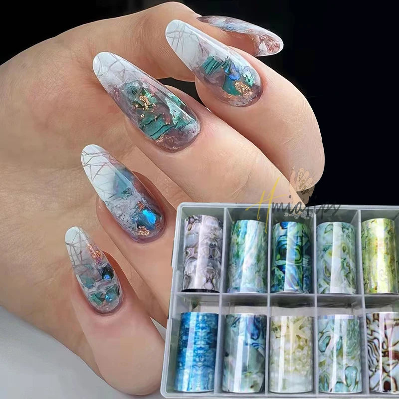 Tortoiseshell Amber Nails Tortoise Shell Sea Shell Sheets Nail Art Foil Transfer Decals Wraps Tips Nail Manicure Decorations