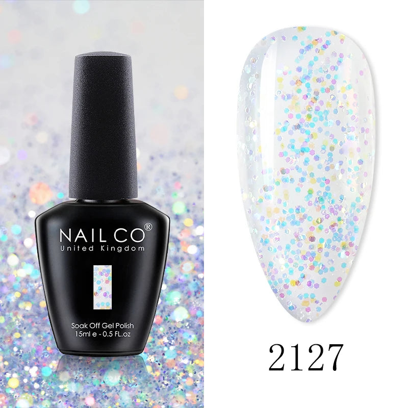 NAILCO 15ML Top Gel Nail Polish Nails Semi-permanent UV Varnish Glitter High Quality Glass Bottle Nail Art Polish For Manicure