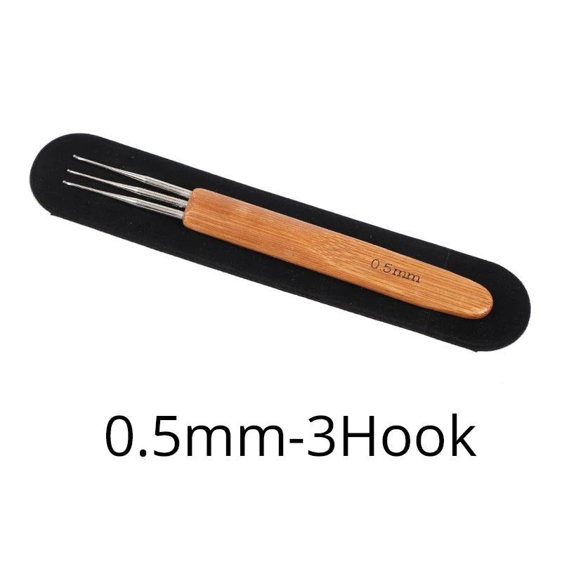 Nunify New Double Side Crochet Needle Hooks For Dreadlock Crochet Hook For Hair Braiding Bamboo Handle One Double Triple Head