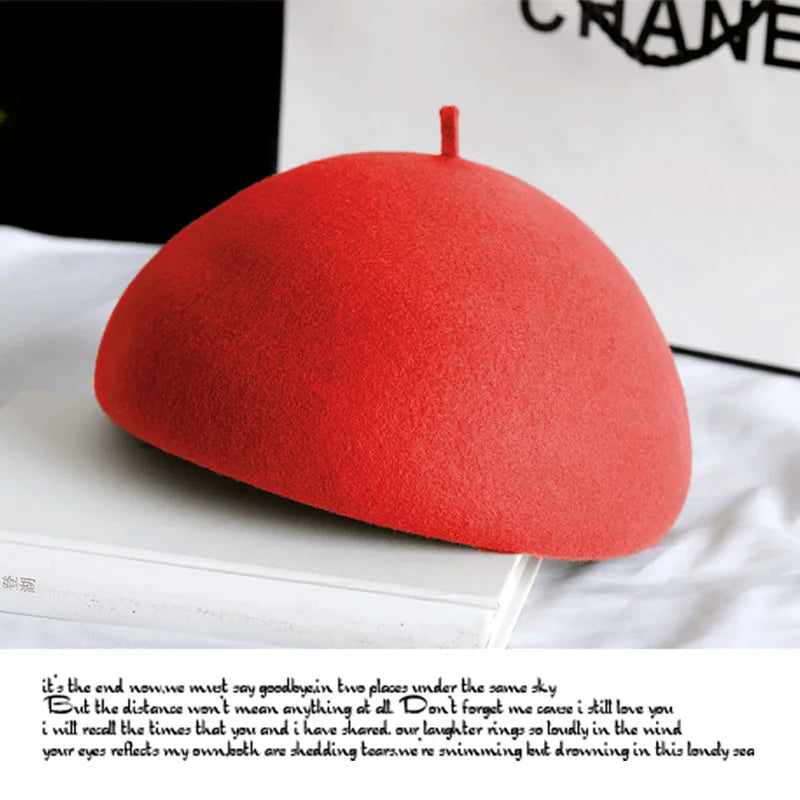 100% Wool Felt Winter Beret Solid Warmer Women Beanies Cap Classical French Style Beret Femme Beanies Cap Ladies Fascinator Hat