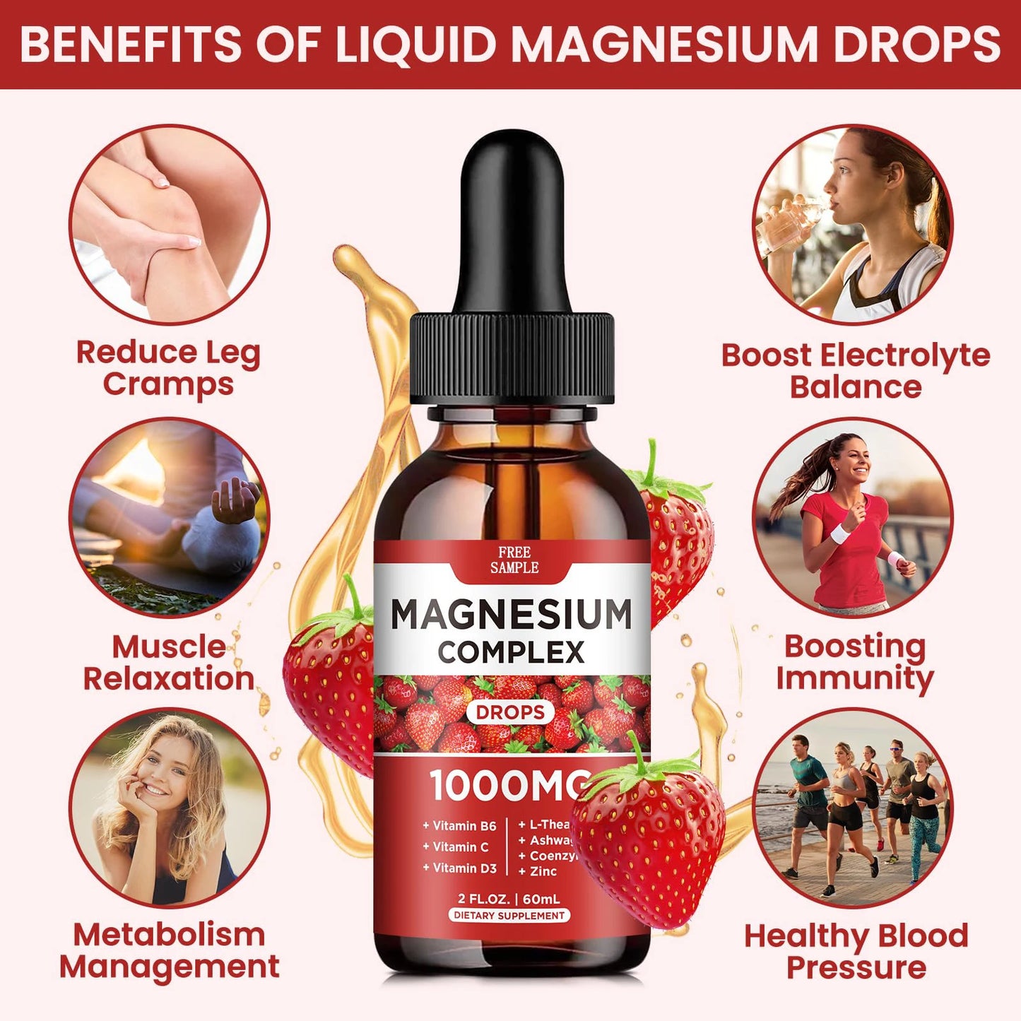 Liquid Ashwagandha Magnesium Citrate Supplement Drops Oral Dosage with Calcium Zinc Vitamin D3 B6 B12 CoQ10 Potassium Magnesium
