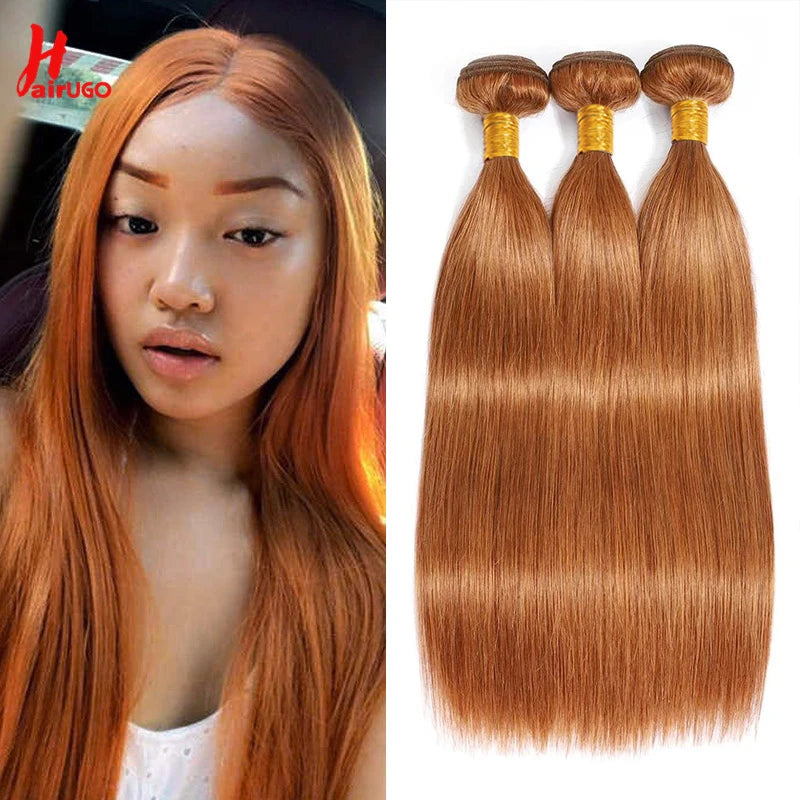 30# Straight Hair Weave Remy Brown 1/2/3 Straight Human Hair Bundles HairUGo Human Hair Extensions Hair Weaving Wholesale Price