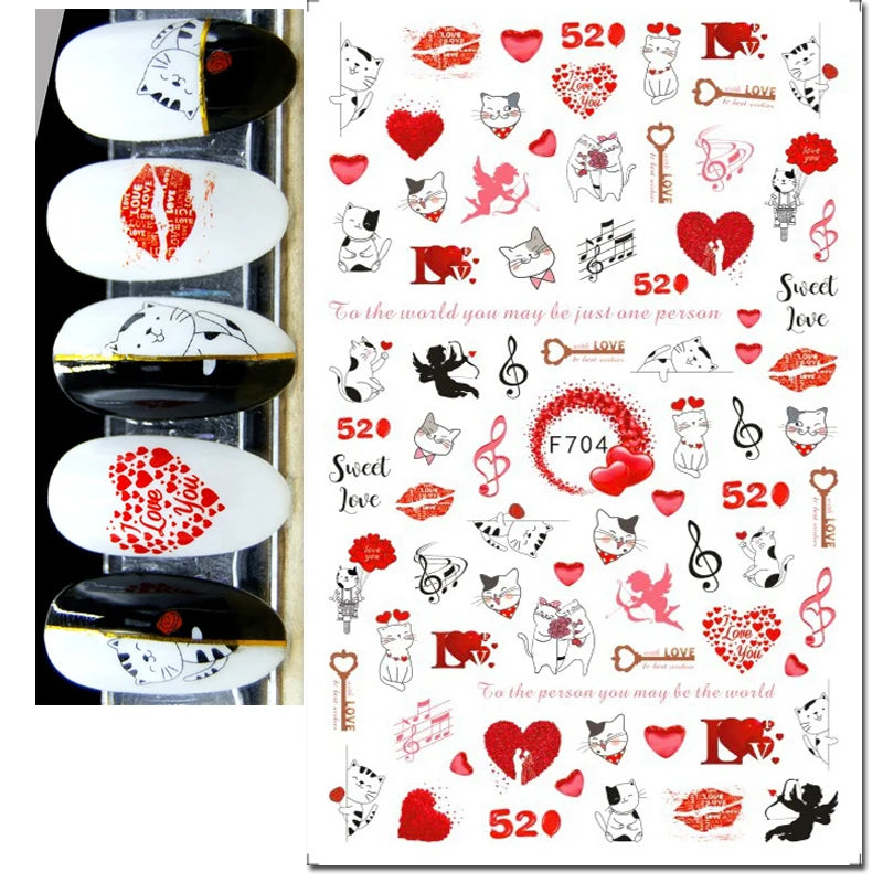 3d Pink Hearts Balloon Valentine Day Love Letters Nail Art Stickers Adhesive Sliders Nail Decals Decoration Manicure Accessories