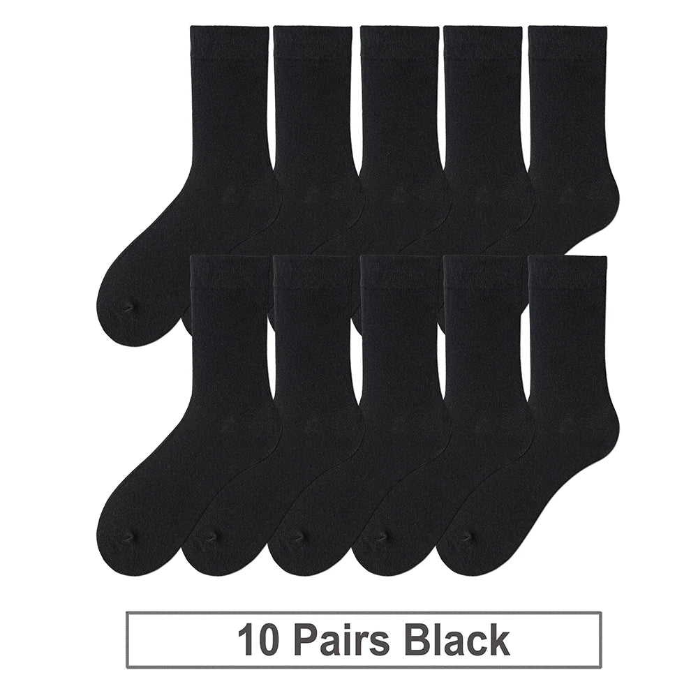 10 Pairs New Men's Cotton Socks Black Business Men Socks Soft Breathable Autumn Spring for Male White US6-10