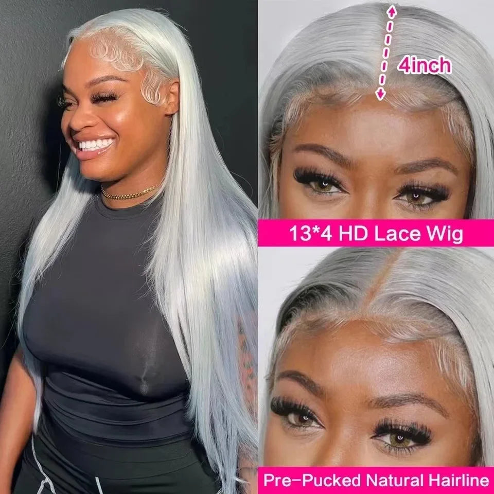 Grey Wigs Pre Plucked Long Straight Hair Lace Frontal Wig European American Popular Lace Front Wigs