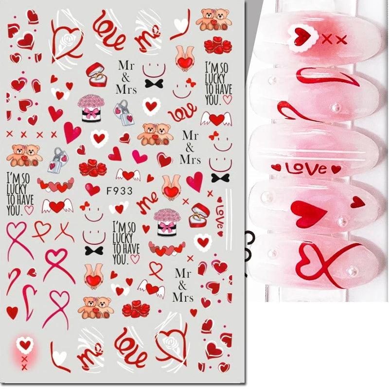 3d Pink Hearts Balloon Valentine Day Love Letters Nail Art Stickers Adhesive Sliders Nail Decals Decoration Manicure Accessories