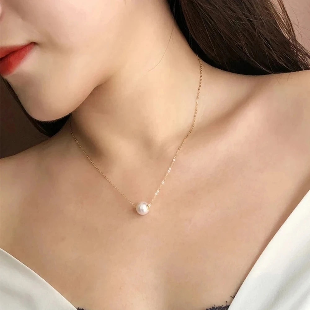Real 18K Gold Necklace Natural Freshwater Pearl Pendant Pure AU750 Chain Fine Jewelry Gift for Women DC1007