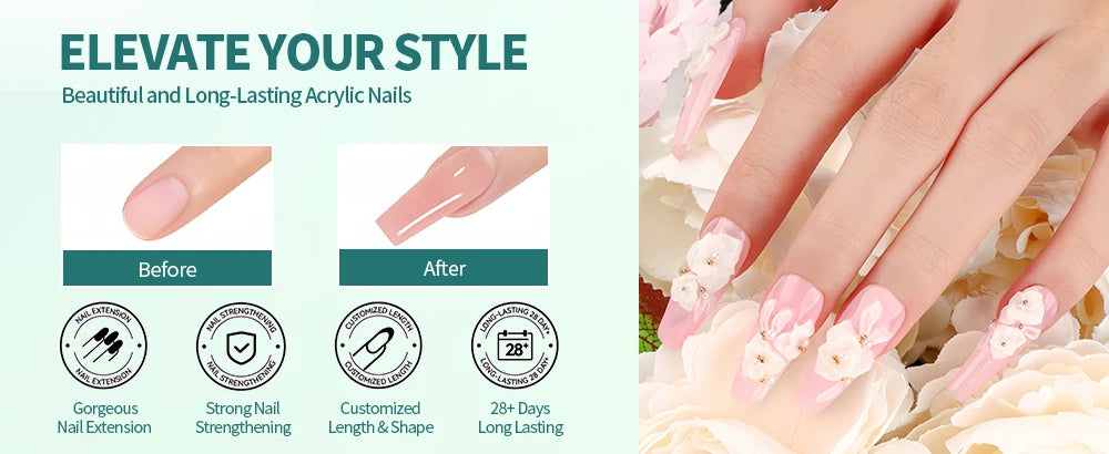 NAILPOP Professional Acrylic Nail Powder Clear/Nudes/Pink Ultra Fine for Acrylic Nail Art 3D Tips Carving French Nails Extension