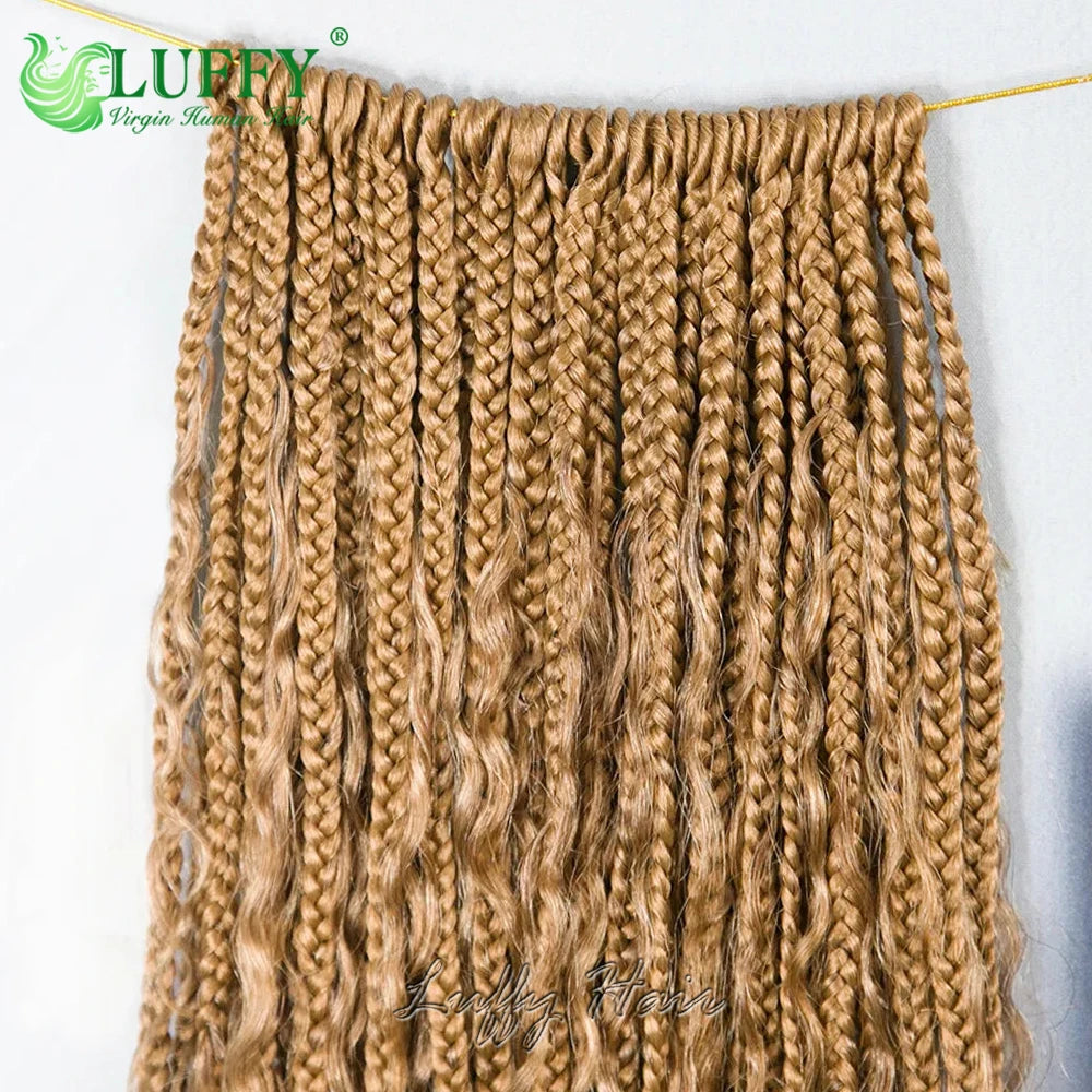 Boho Box Braids Crochet Human Hair Curls #27 Honey Blonde Pre Looped Crochet Braids With Human Hair Deep Curly