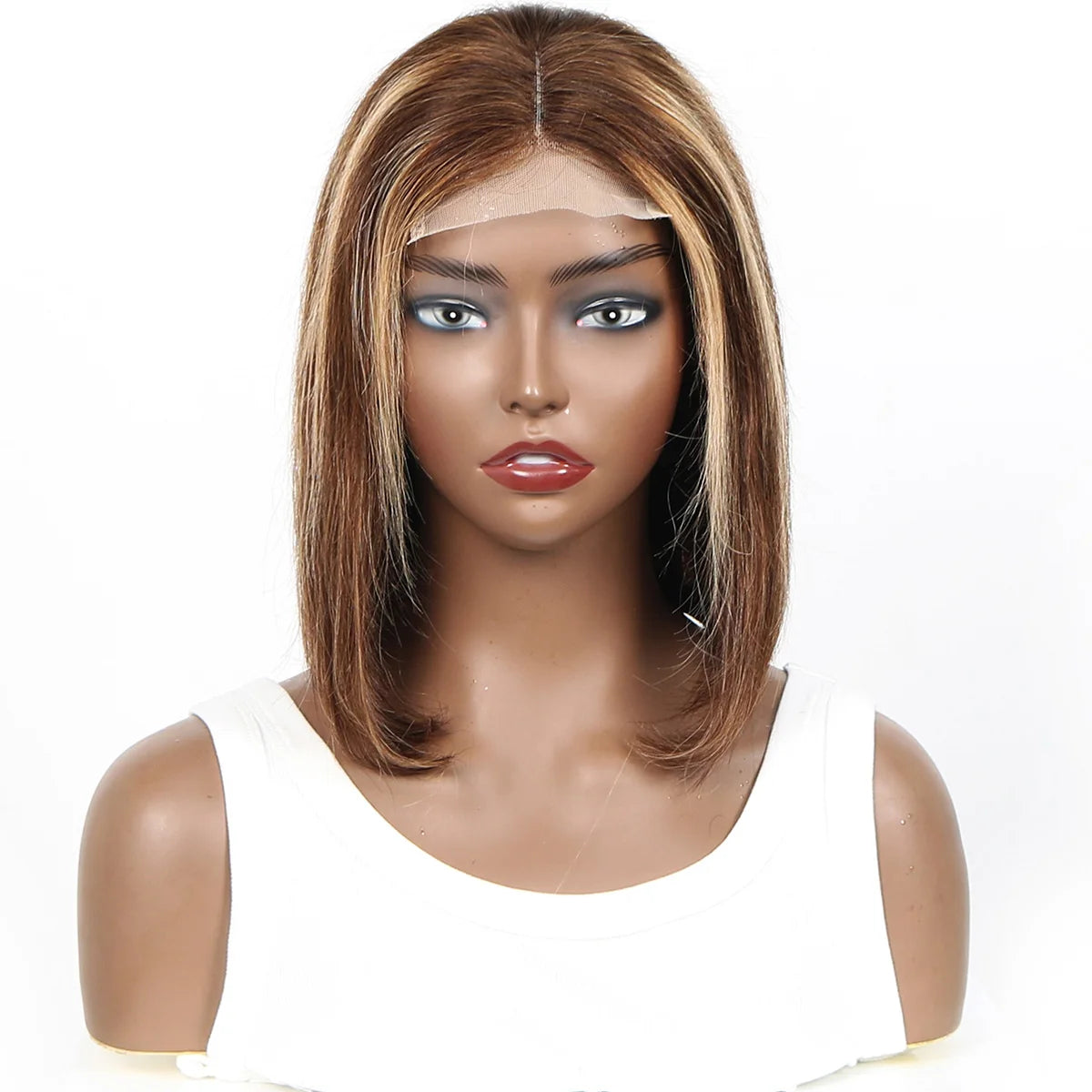 Brazilian 4x4 Lace Closure Wig Highlight Colored Human Hair Wigs Highlight Brown Bob Wigs Straight Remy Hair 180 Density On Sale