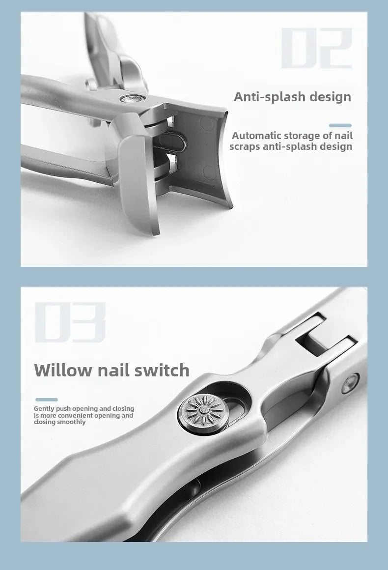 Nail Clippers Stainless Steel Wide Jaw Opening Manicure Fingernail Cutter Thick Hard Ingrown Anti Splash Toenail Scissors tools