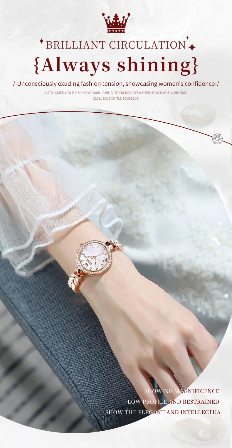 OLEVS 9971 Diamond Fishbone Women  Watch Luxury Brand Quartz Watch Elegant Bracelet Set Gift Box Waterproof HD Dial Women Watch