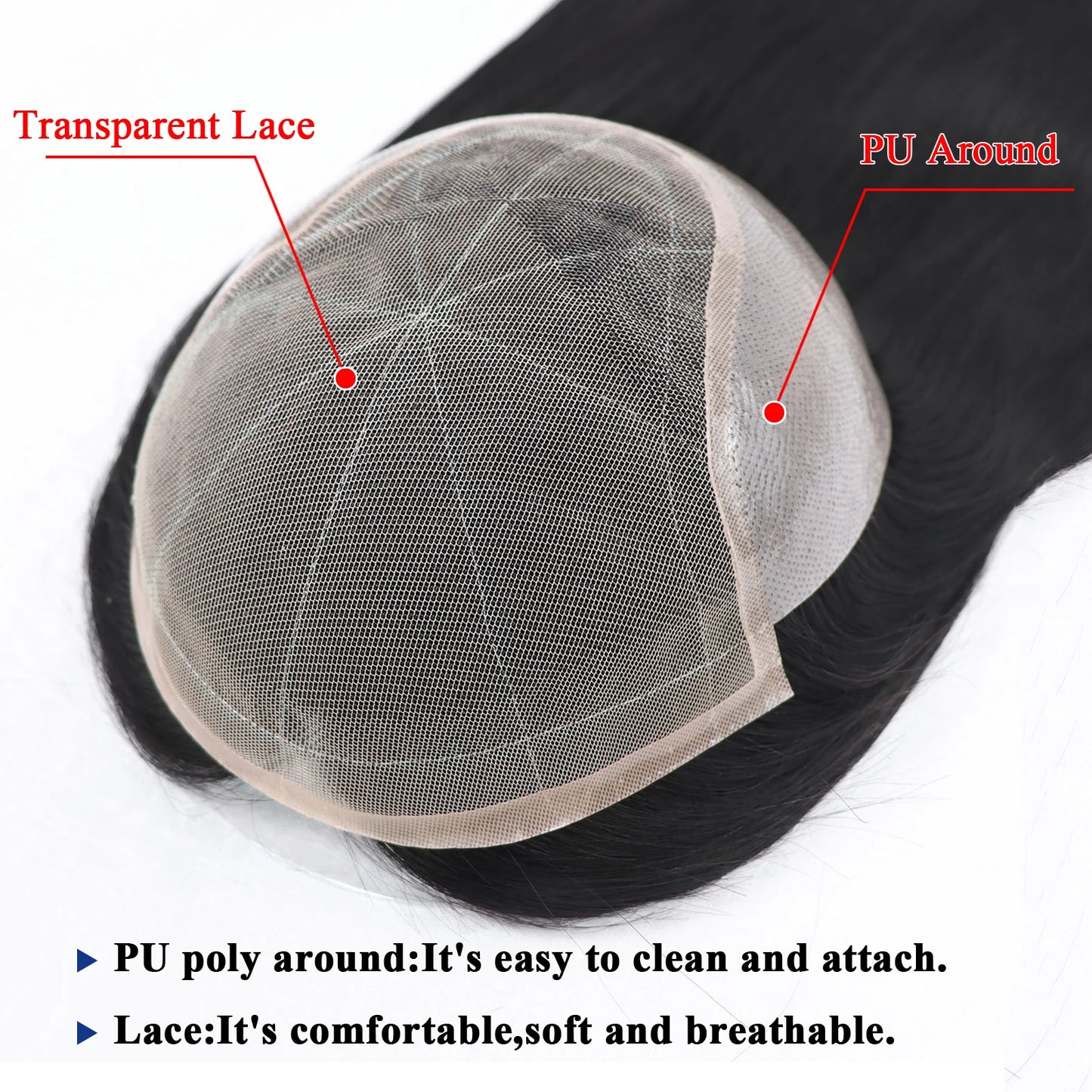 Black Human Hair Man Toupee Lace Pu Base Toupee For Men 16" Long Straight Human Hair Mens Wigs Replacement Systems Hair Piece