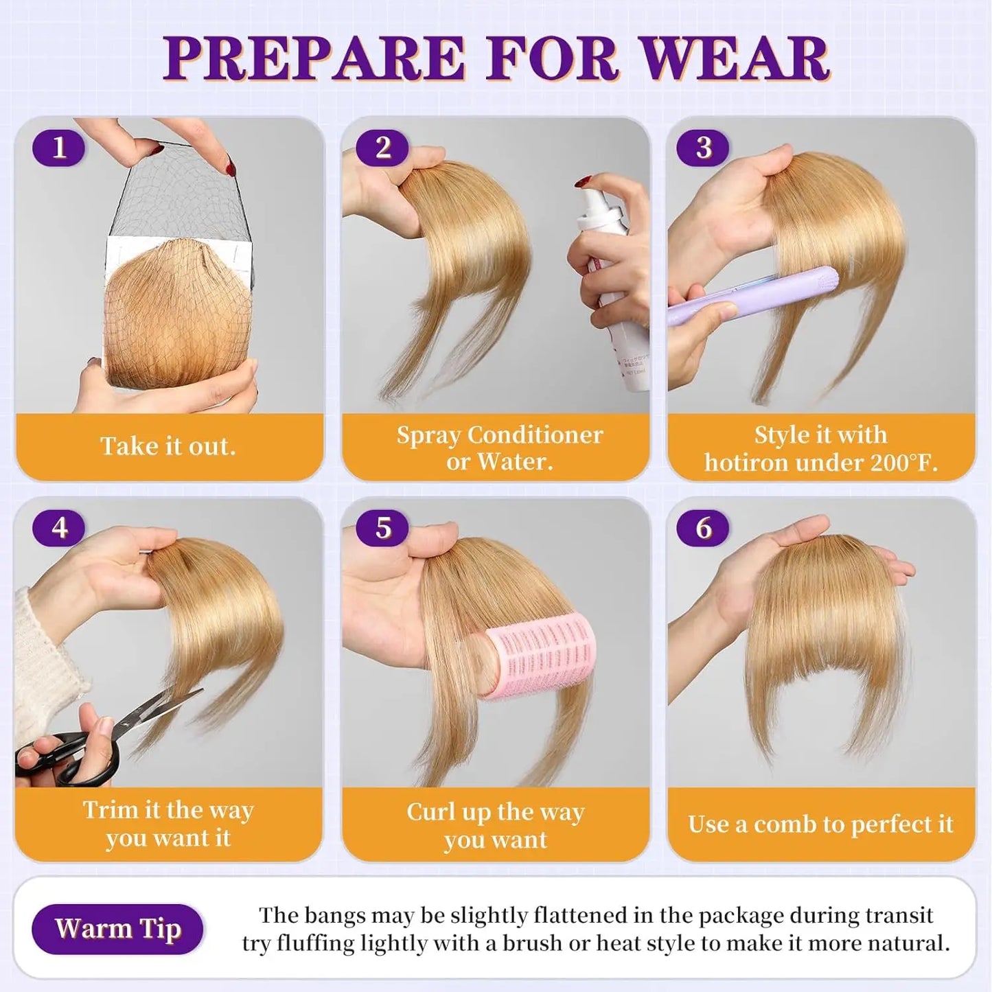 Clip in Bangs Hair Pieces Blonde Bangs Clip in Bangs Natural Color Fringe with Temple Real Human Hair for Women Easy Wear