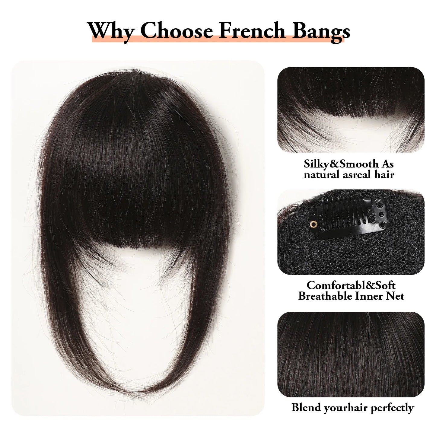 Human Hair Bangs Fringe Hairpieces Blunt Cut Natural Air Bangs Over Head Clip In Hair Extensions Black Brown Remy Hair for Women