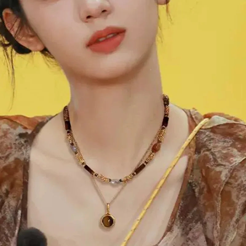 Bohemian Sun Star Zircon Necklace for Women Vintage Leather Necklace Double Layered Pendant Chain Choker Fashion Gem Jewelry