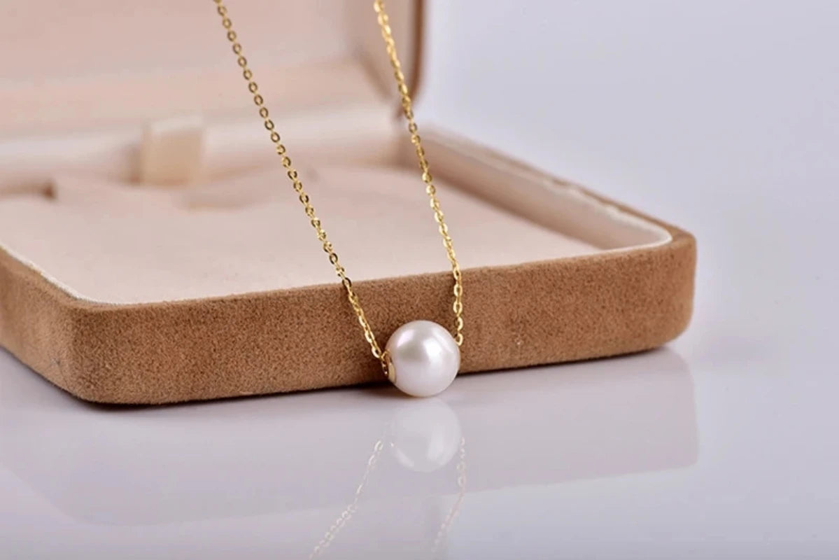 Real 18K Gold Necklace Natural Freshwater Pearl Pendant Pure AU750 Chain Fine Jewelry Gift for Women DC1007