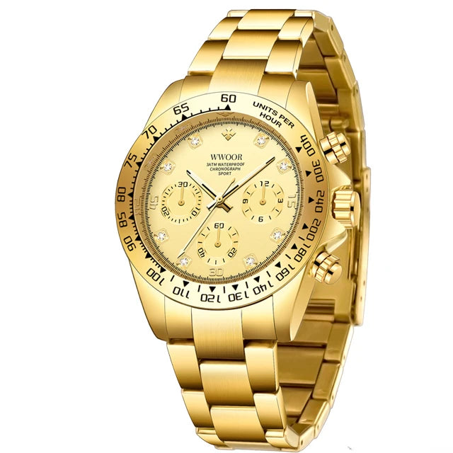 WWOOR 2024 New Mens Watches Top Brand Quartz Japanese Chronograph Stopwatch Waterproof Stainless Wristwatches Relogio Masculino