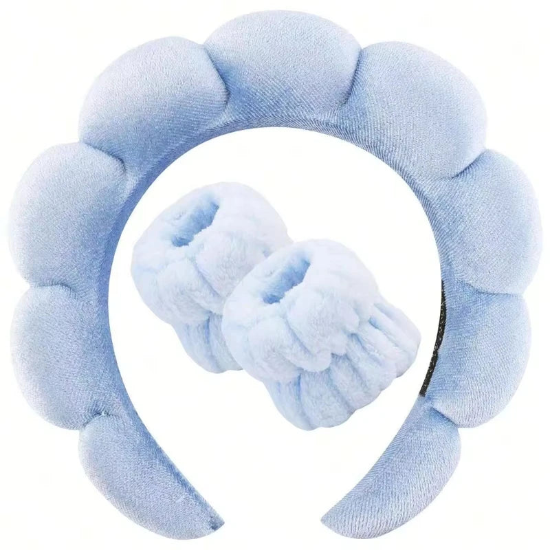 3 Piece Luxury Fiber Spa Headband and Wristband Set - Soft and Comfortable - Face Wash, Makeup Women's Hair Accessories Set
