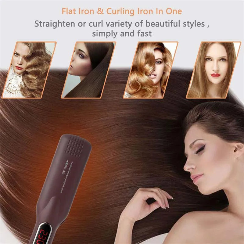 Hair Styler Flat Iron Curling Iron Hair Curler 2 in 1 with LCD Display Heating Plate Hair Straightener