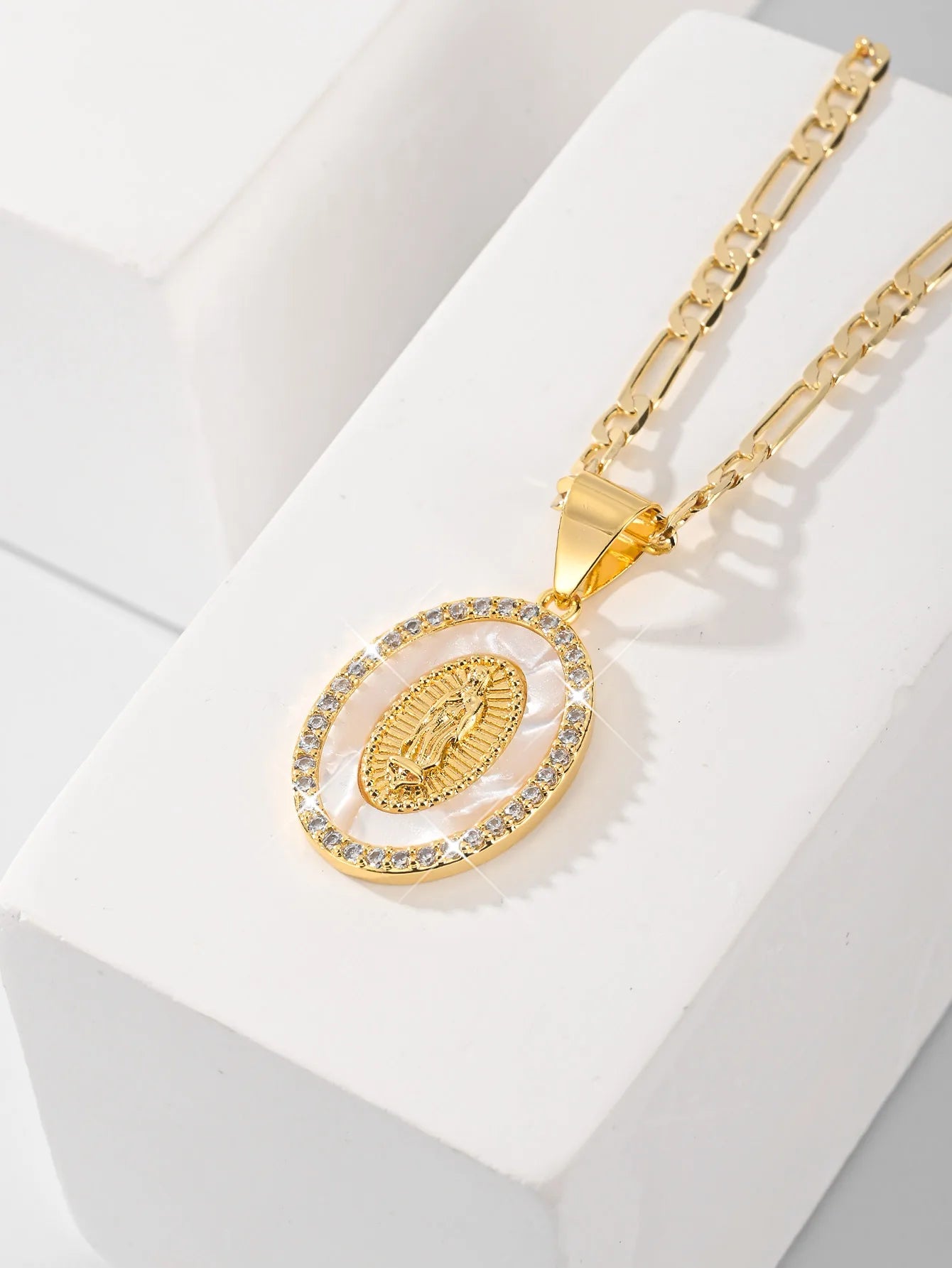 FanSibao women jewelry zircon inlaid enamel Virgin Mary religious pendant necklace suitable for gift giving