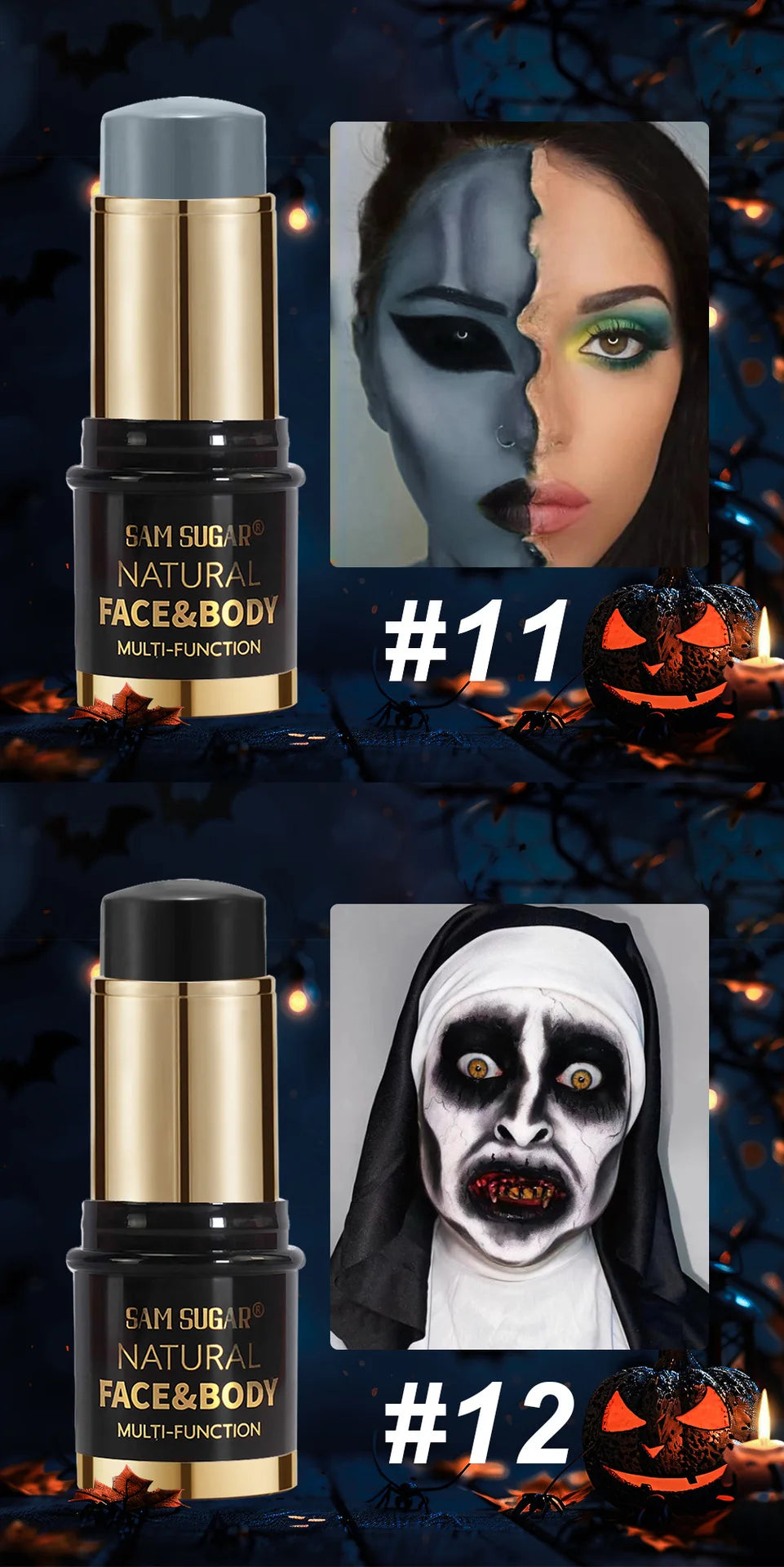 12-Colors Black White Halloween Makeup Waterproof Face & Body Paint Stick Neon Colorful Blue Green Yellow Face Paint Cosmetics