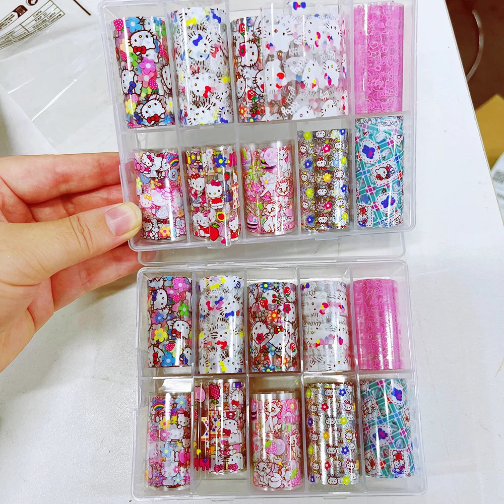 10Rolls Cartoon Hello Kitty Nail Art Transfer Foil Cute Kitty Cat&Kuromi Nail Foil Sticker Y2K Manicure KT Cat Transfer Decal &*