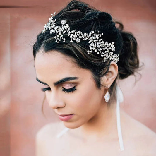 1 Piece of Hot-Selling Bridal Wedding Headbands in Europe and America, with Bead-Shaped Soft Chain Handmade Crystal Pearl Headband