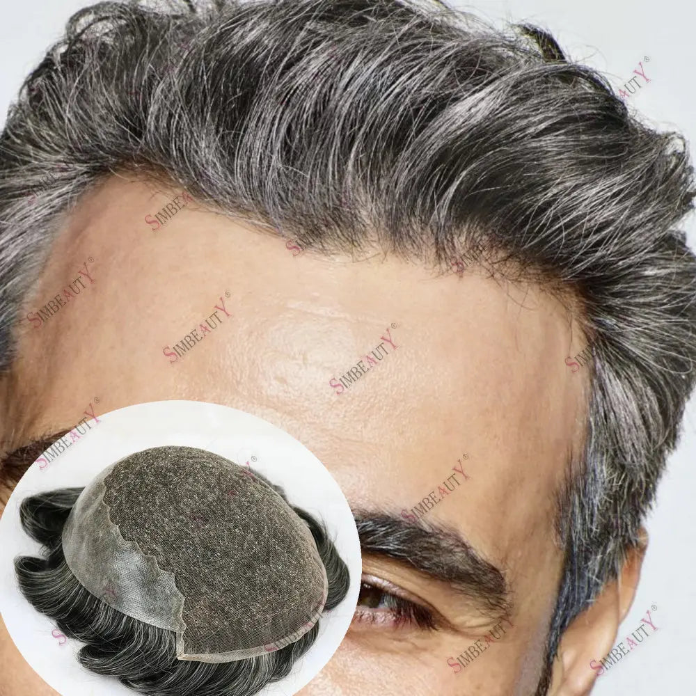 1B20 1B50 Grey Black Hair Breathable Q6 Human Hair Toupee for Men Natural Hairline Bleach Knots Swiss Lace Capillary Prosthesis