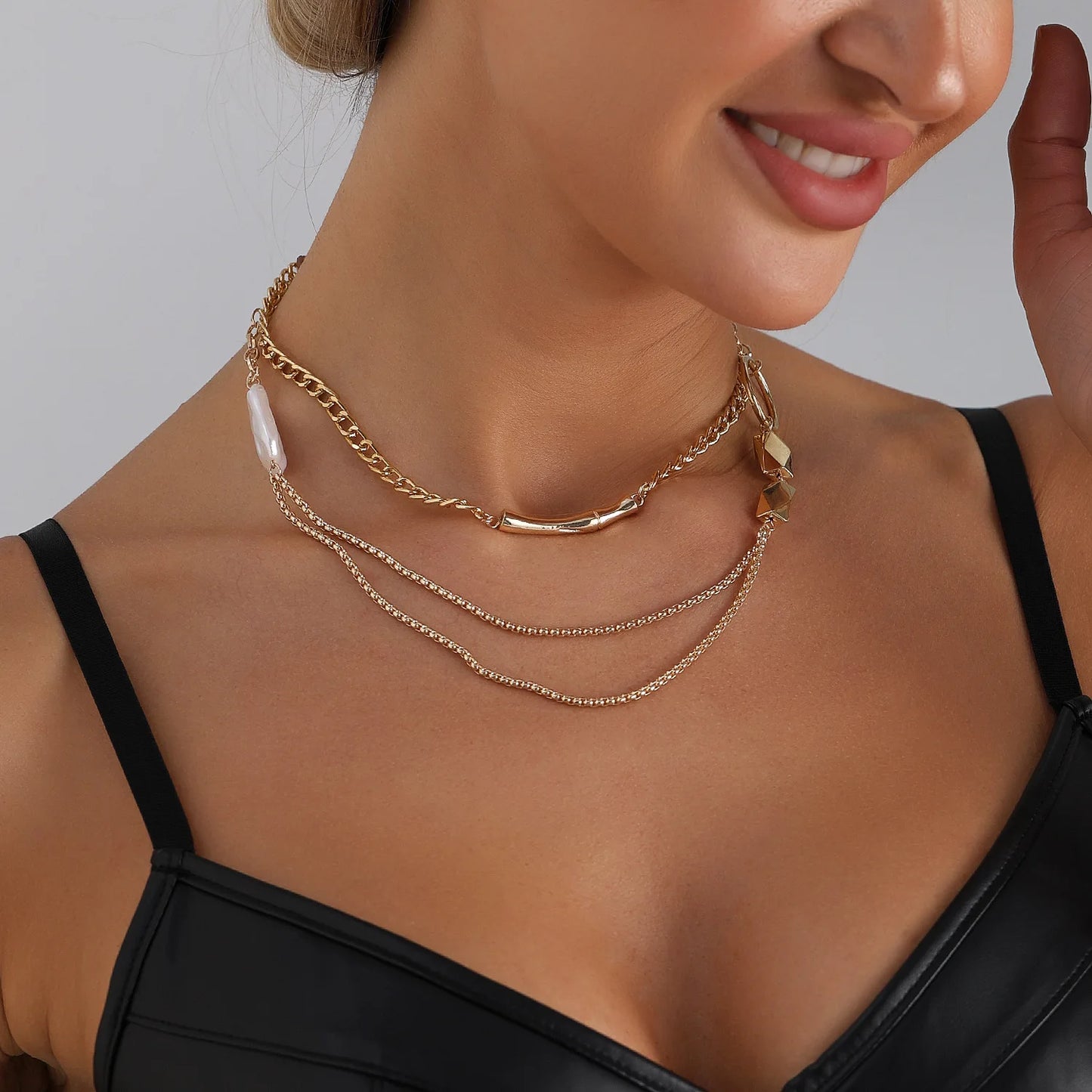 Geometric Multi Star Charm Necklace Women's Luxury Fashion Spicy Girl Style Jewelry Accessories