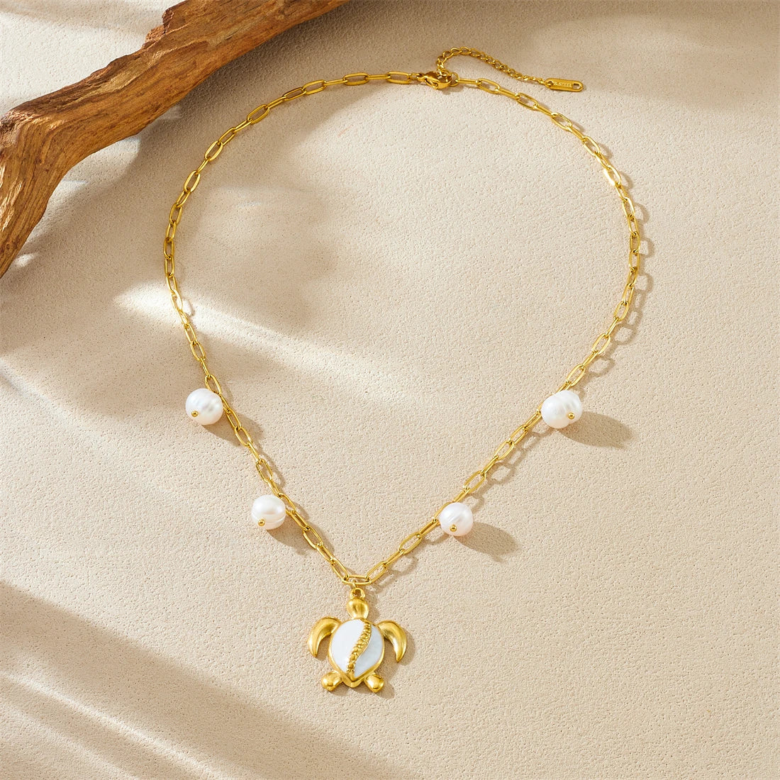 DIEYURO 316L Stainless Steel White Dripping Oil Animal Turtle Pearl Pendant Necklace Lady Fashion Neck Chain Jewelry Gift