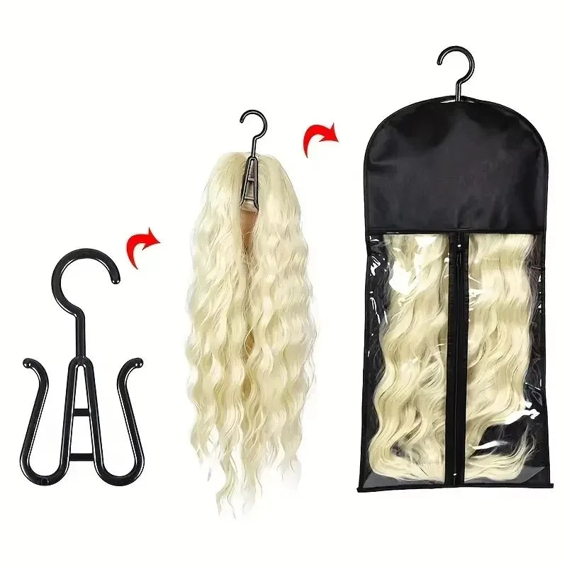 1Set Wig Storage Bag With Hanger Hair Bags With Plastic Hanger For Virgin Hair Black Wig Organizer Hangers For Multiple Wigs New