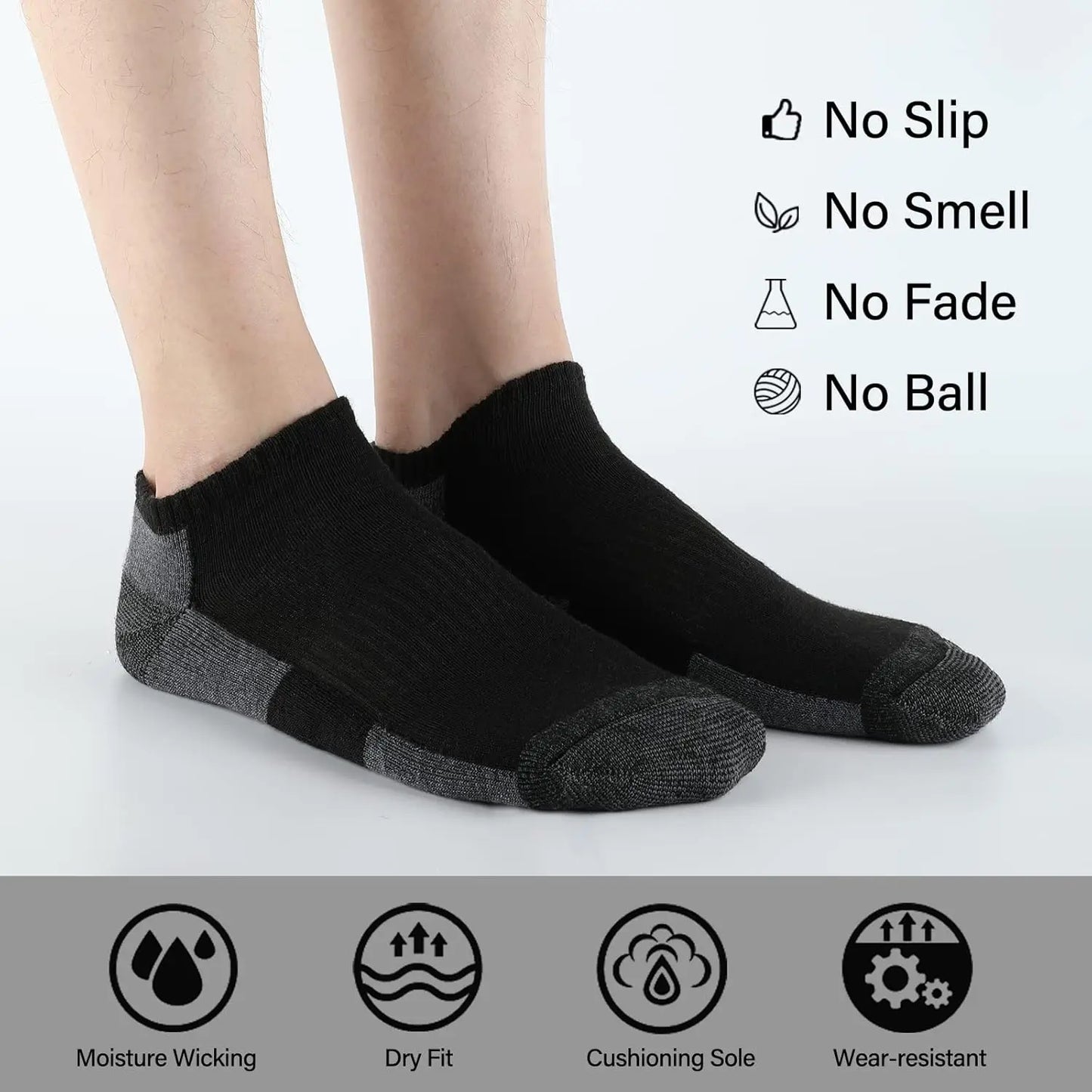 12 Pack Mens Cushioned Ankle Socks, Low Cut Breathable Casual Spring, summer, autumn Socks