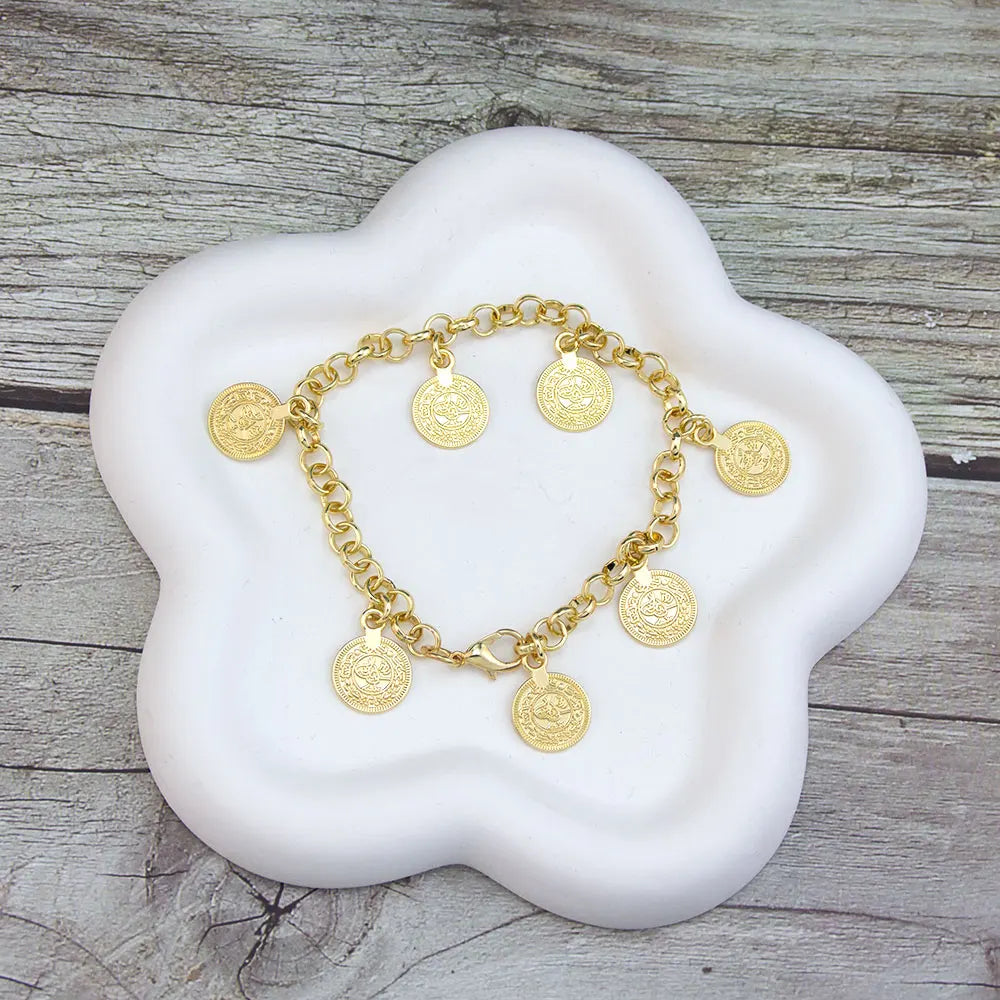 Neovisson Fashion Style Gold Color Coin Bracelet Chain Elegent Bridal Wedding Jewelry Ladies Favorite Gift Accessorie