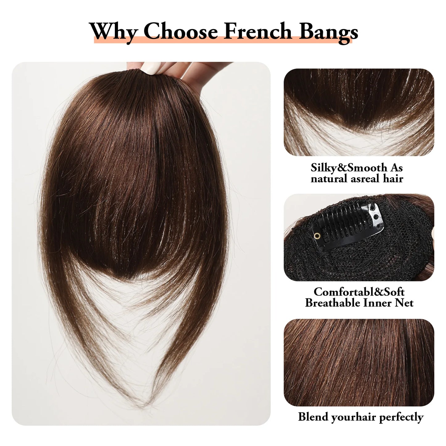 Human Hair Bangs Fringe Hairpieces Blunt Cut Natural Air Bangs Over Head Clip In Hair Extensions Black Brown Remy Hair for Women