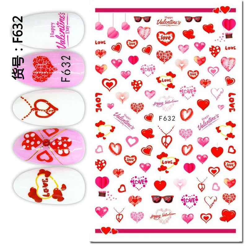 3d Pink Hearts Balloon Valentine Day Love Letters Nail Art Stickers Adhesive Sliders Nail Decals Decoration Manicure Accessories