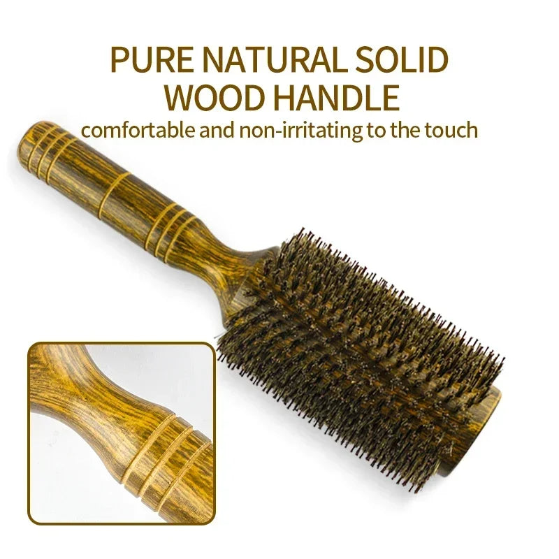 Professional High Quality 63 mm Boar Bristle Hair Wood Round Brush Long Hair Styling Comb Curly And Straight Hairdressing Comb