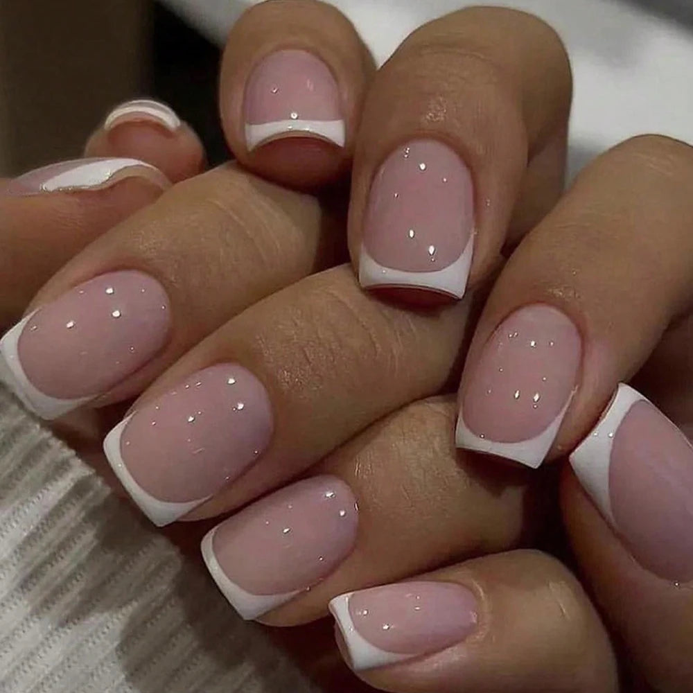 French Style Fake Nails Natural Nude White Tip Glossy Press On Fingernails Nails Art Manicure Set Beauty Many Style for Choose
