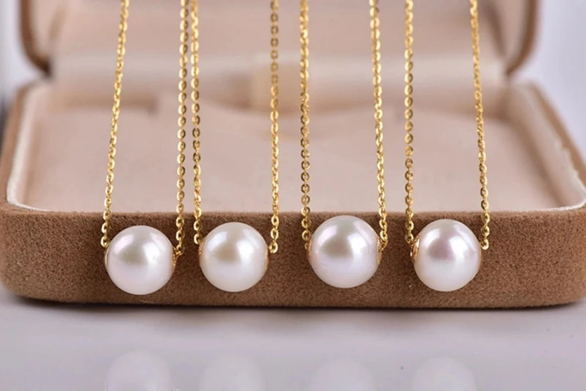 Real 18K Gold Necklace Natural Freshwater Pearl Pendant Pure AU750 Chain Fine Jewelry Gift for Women DC1007