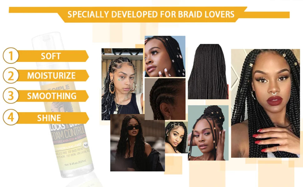 Edge Control Wax & Braid Mousse Set Twist Locs Braid Foam Styling Gel for Black Hair Braids Edge Smoother Rosemary Growth Oil