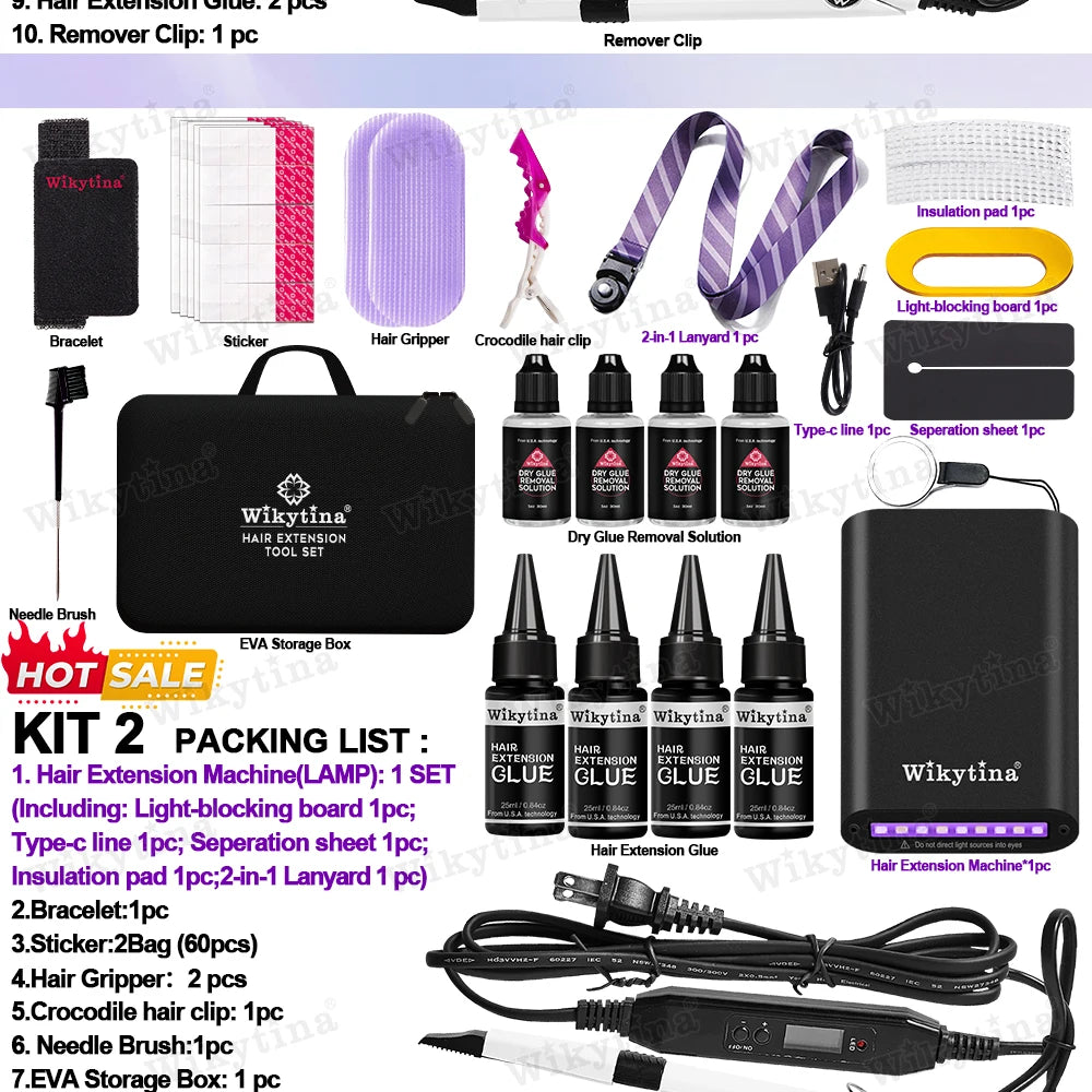 Professional UV Light Hair Extension Kit Complete Tool Set with UV Glue and Remover Machine - High-Quality Salon Styling Tools