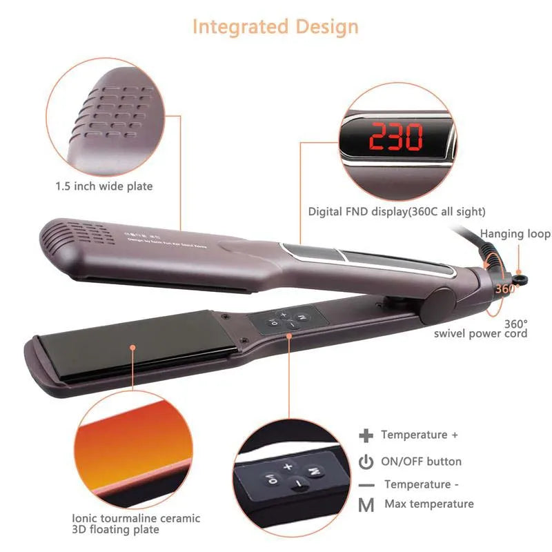 Hair Styler Flat Iron Curling Iron Hair Curler 2 in 1 with LCD Display Heating Plate Hair Straightener