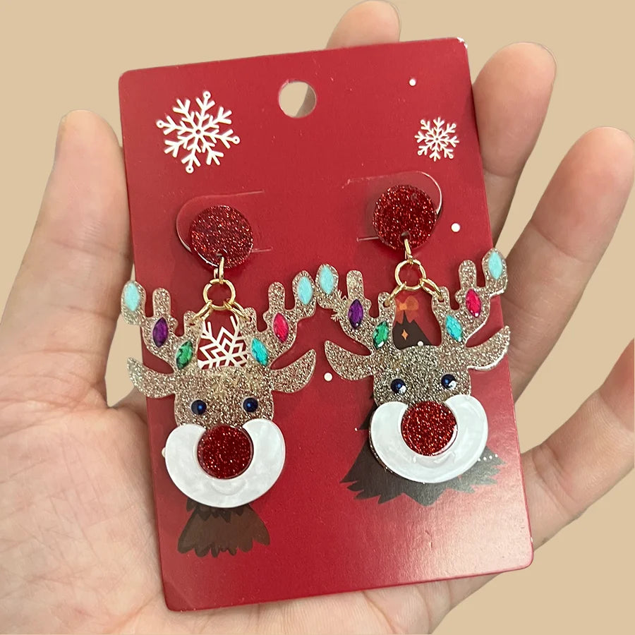 Stylish Christmas Elements Women Earrings Santa Claus Milu Deer Tree Pendant Eardrop Trinket Girls Gift Ear Atmosphere Ornaments